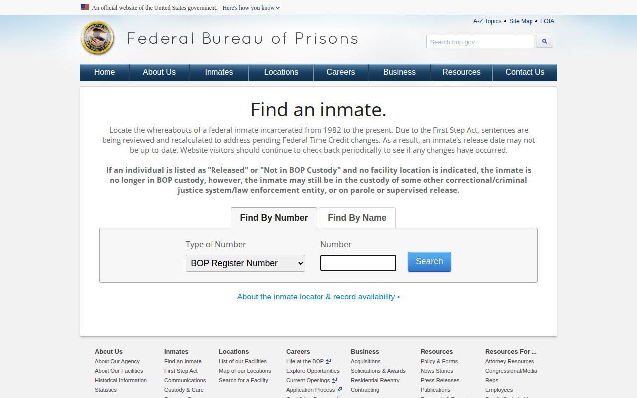 Federal release locator used for Huntingdon County released inmate checks